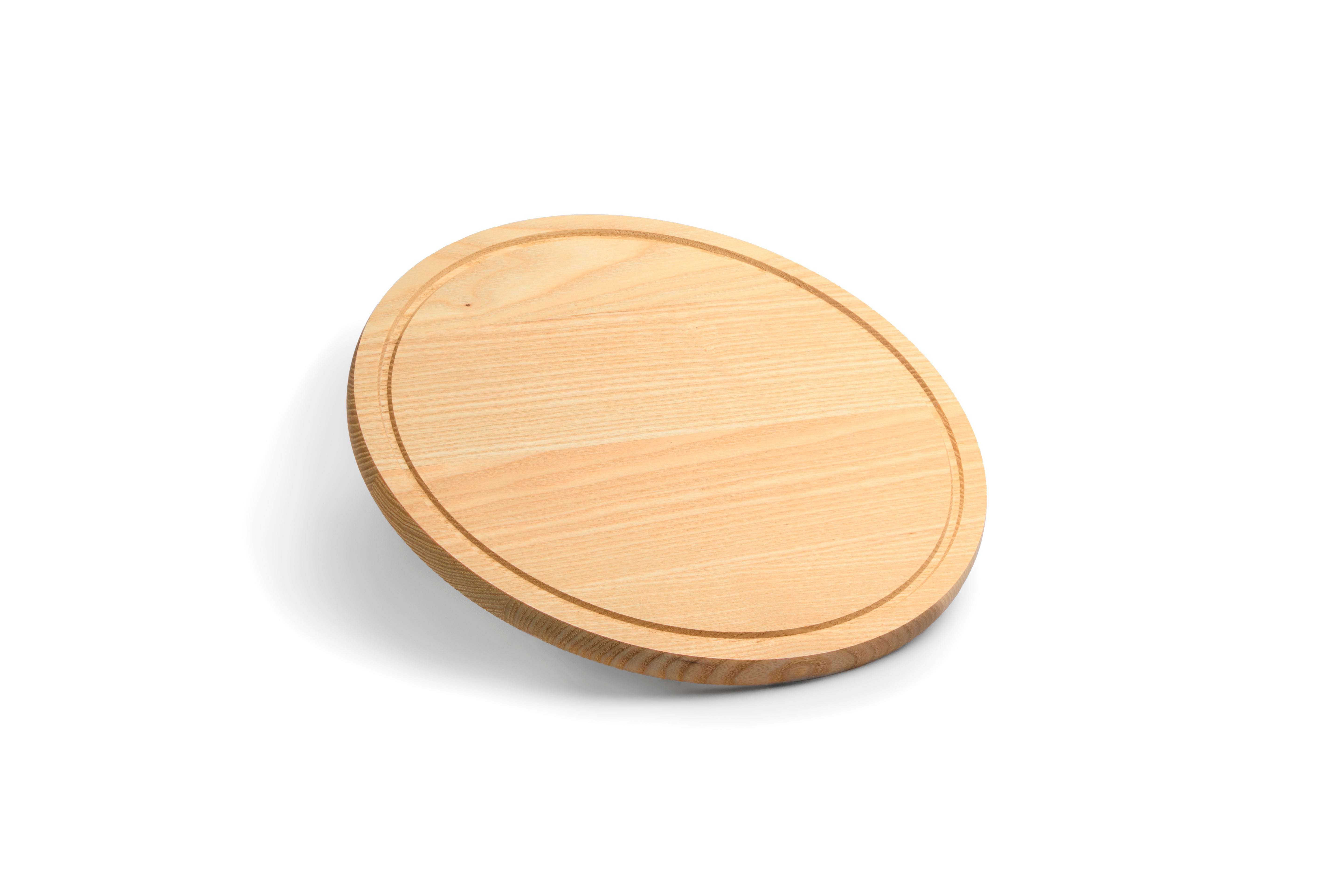 Mittleres (30 cm) rundes Schneidebrett aus Esche mit Rille